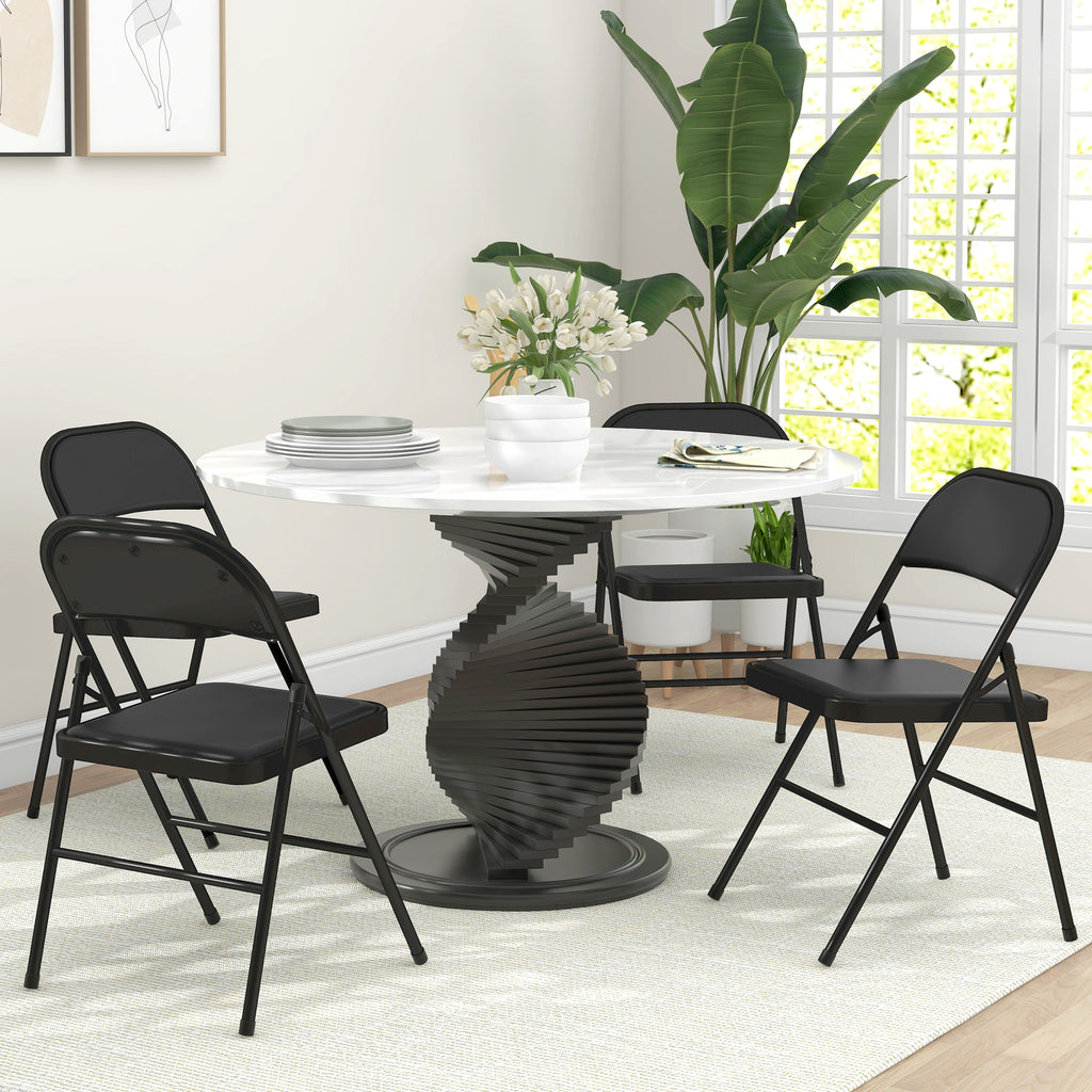 Set of 4 Metal Foldable Chairs, PU Leather Padded Folding Chairs with Cushion Seat and Open Back for Indoor, White