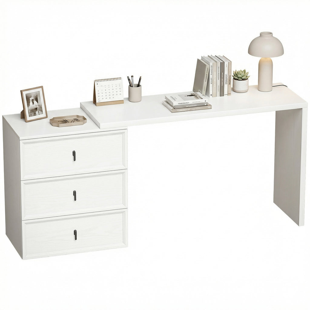 L Shaped Computer Desk Home Office Desk with 6 Drawers Black Wood Grain