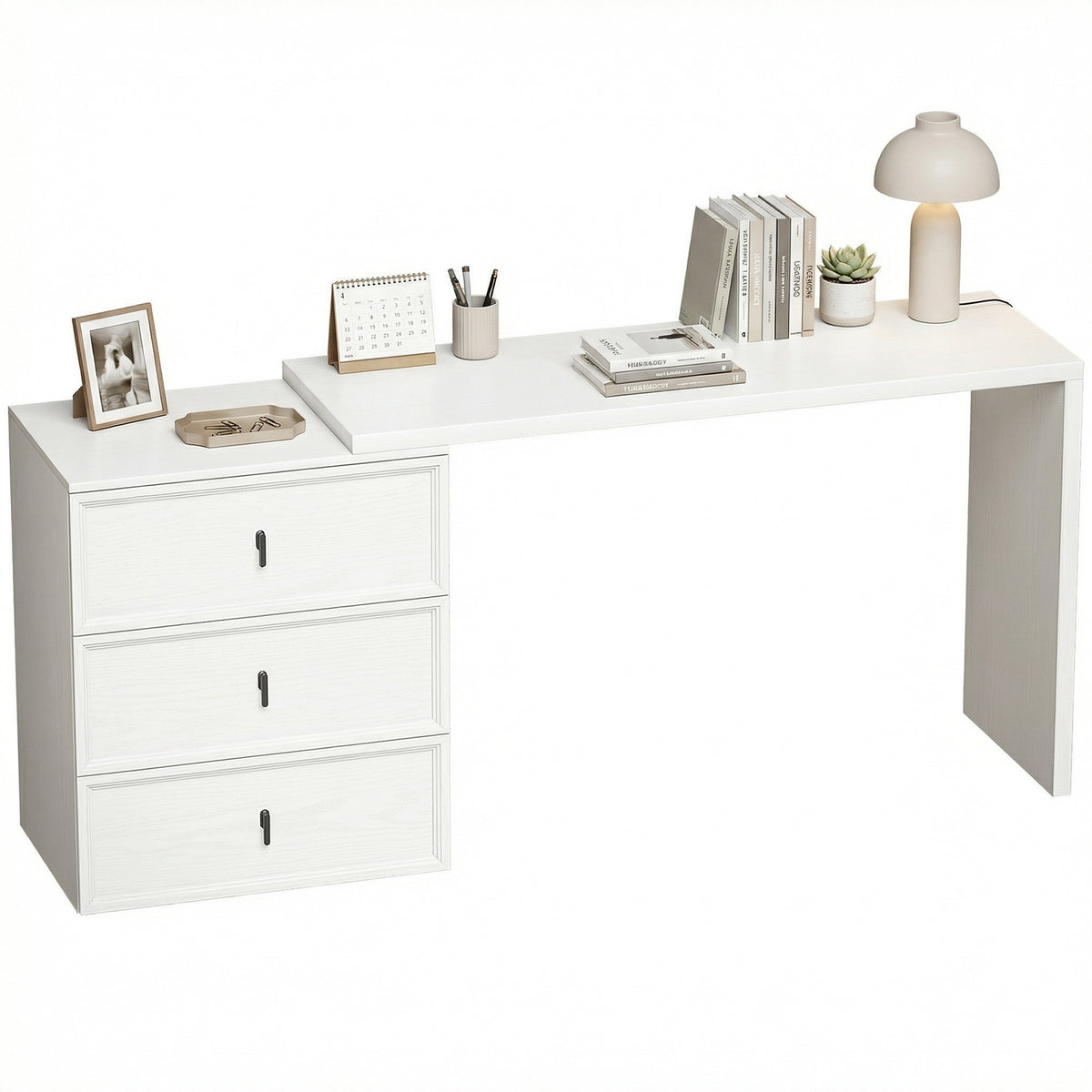 L Shaped Computer Desk Home Office Desk with 6 Drawers Black Wood Grain