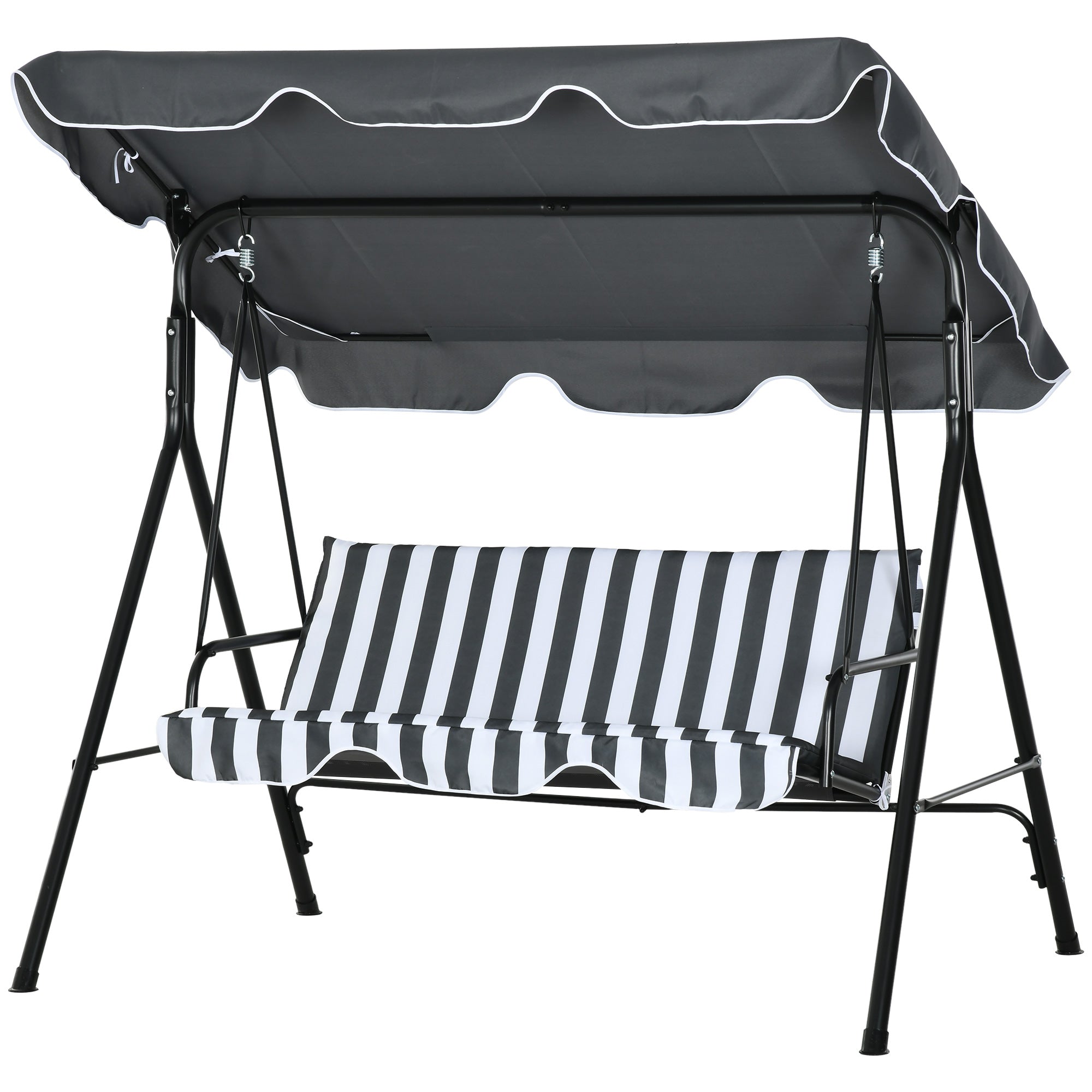 3-Seater Outdoor Porch Swing with Adjustable Canopy, Patio Swing Chair for Garden, Poolside, Backyard, Green and White