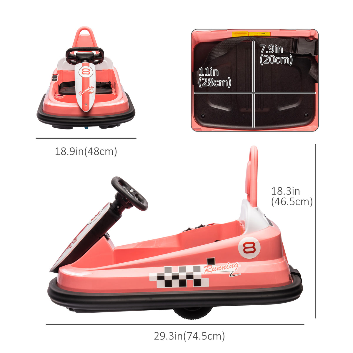 Aosom Kids Bumper Car, 6V 360° Rotation Electric Ride on Car, Twin Motors Battery Powered Toy with Music, Horn and Lights, Safety Belt, for Boys and Girls Aged 18-48 Months - Pink