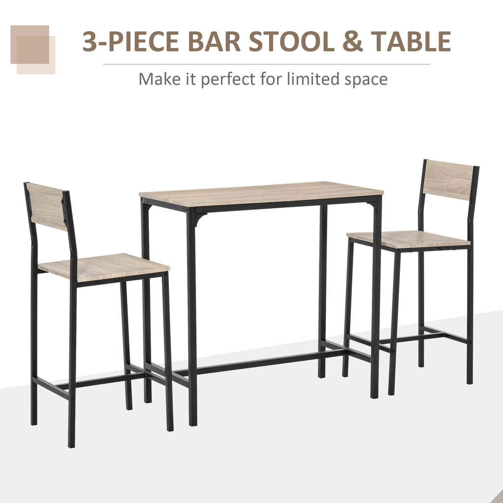 Industrial Bar Table Set Counter Height 3 Piece and 2 High Back Stools Set Dining Table Set Natural Wood