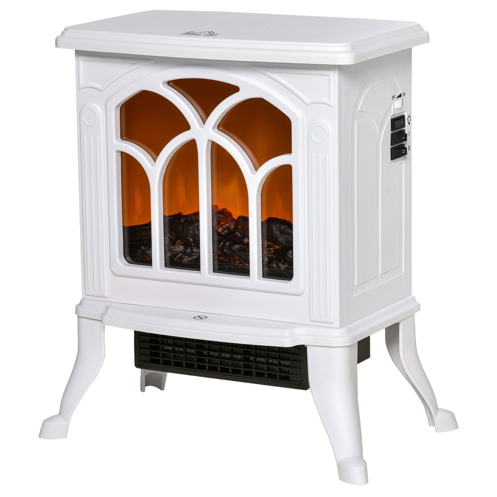 Electric Fireplace Heater, Freestanding Fireplace Stove with Realistic Flame, Overheat Protection, 750W/1500W, White