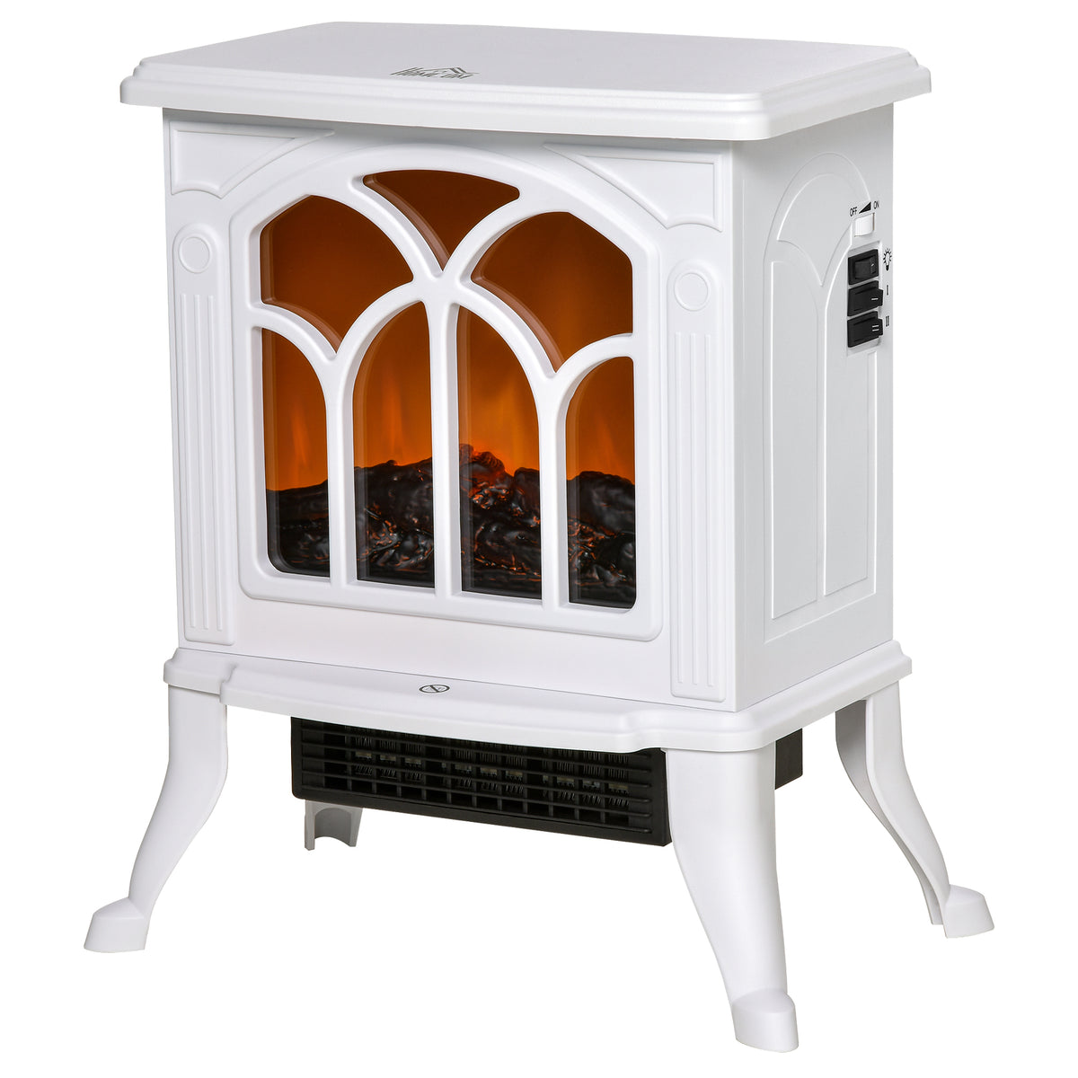 Electric Fireplace Heater, Freestanding Fireplace Stove with Realistic Flame, Overheat Protection, 750W/1500W, White