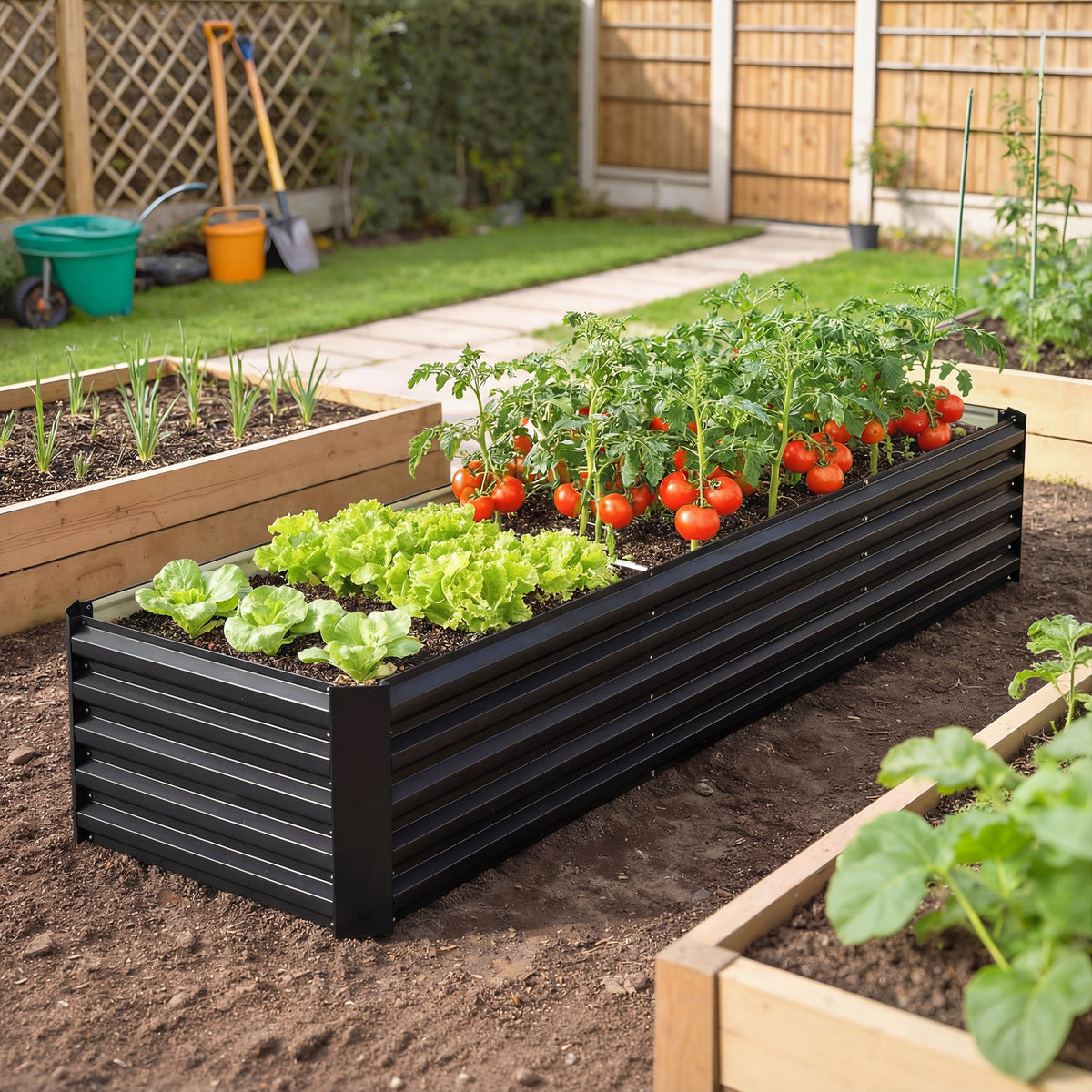 8 x 1.3 x 1.5ft Galvanized Raised Garden Bed, Reinforced Outdoor Planter Box with Open Bottom, Green