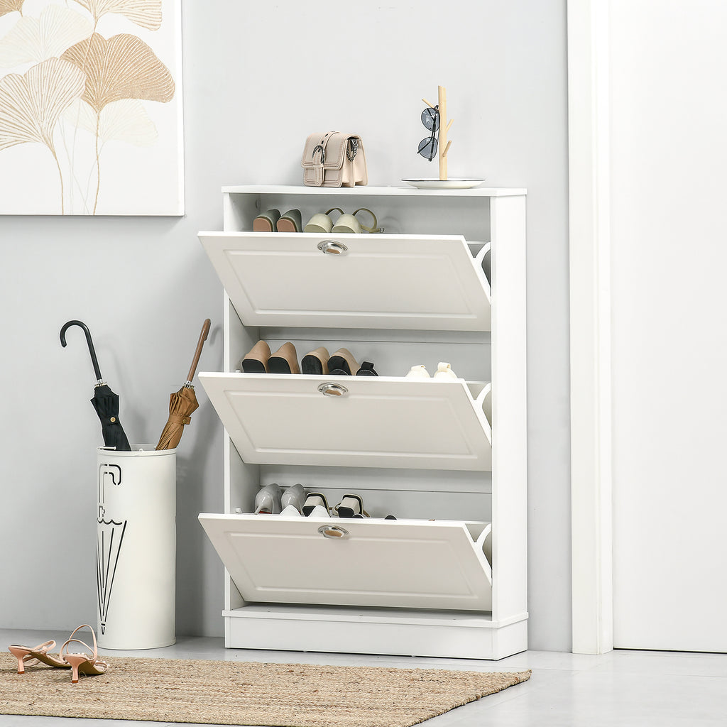 Shoe Cabinet with 3 Flip Drawers, Narrow Shoe Storage Cabinet, Holds 12 Pairs for Entryway, Hallway, White