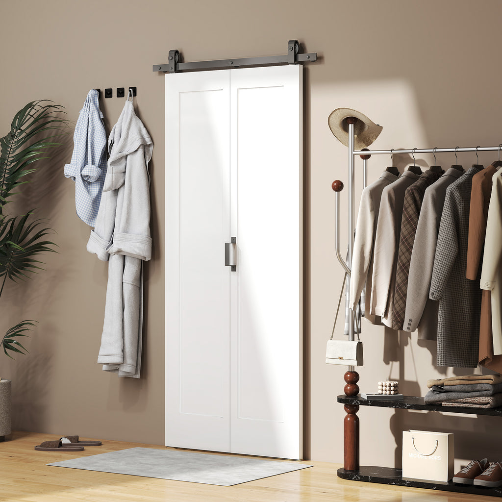 35" x 83" Sliding Door with 3.6FT Bi-Folding Door, Hardware Kit Included & Handle, DIY Paintable MDF Surface