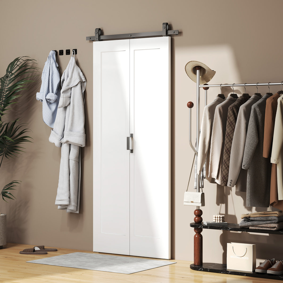 35" x 83" Sliding Door with 3.6FT Bi-Folding Door, Hardware Kit Included & Handle, DIY Paintable MDF Surface