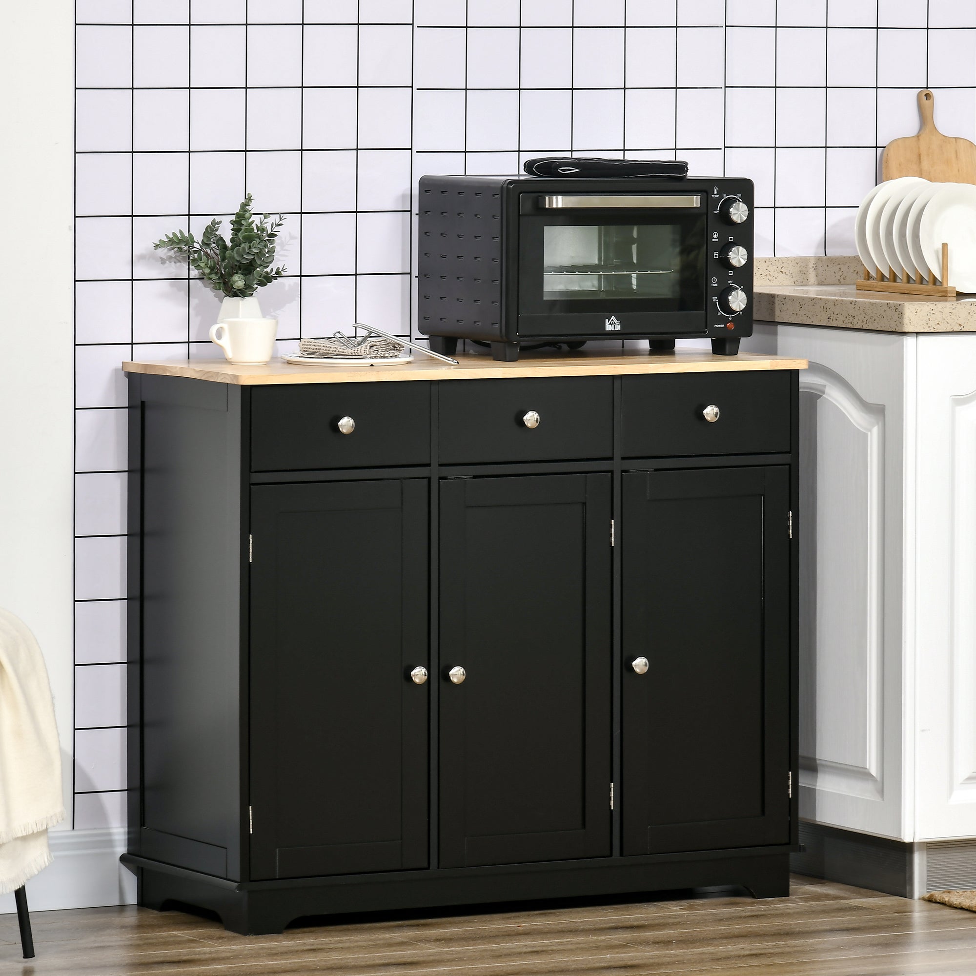 Modern Sideboard, Buffet Cabinet with Storage Cabinets, Drawers and Adjustable Shelves for Living Room, White