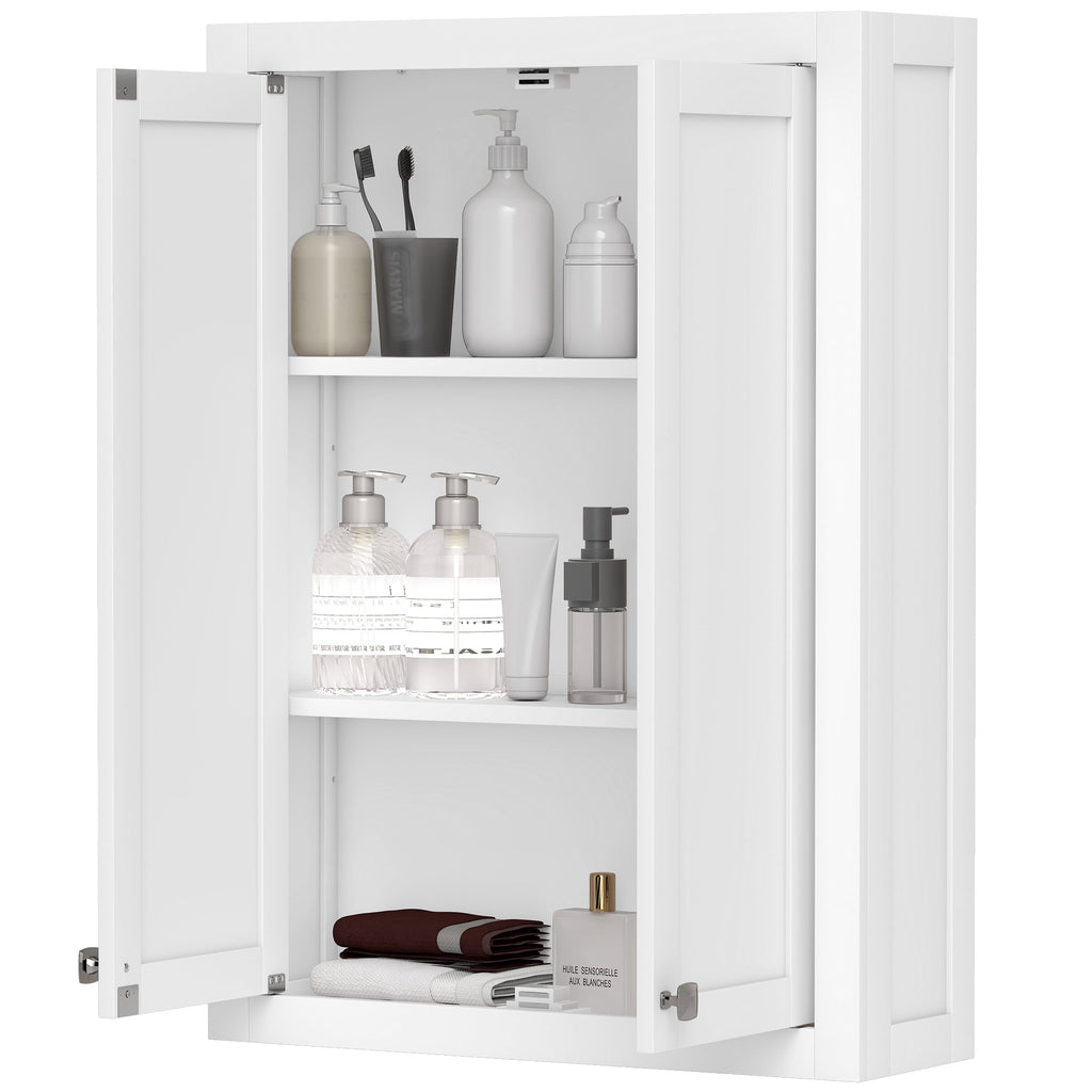 Bathroom Cabinet Wall Mounted, Modern Bathroom Wall Cabinet with 2 Doors and 2 Adjustable Shelves, White