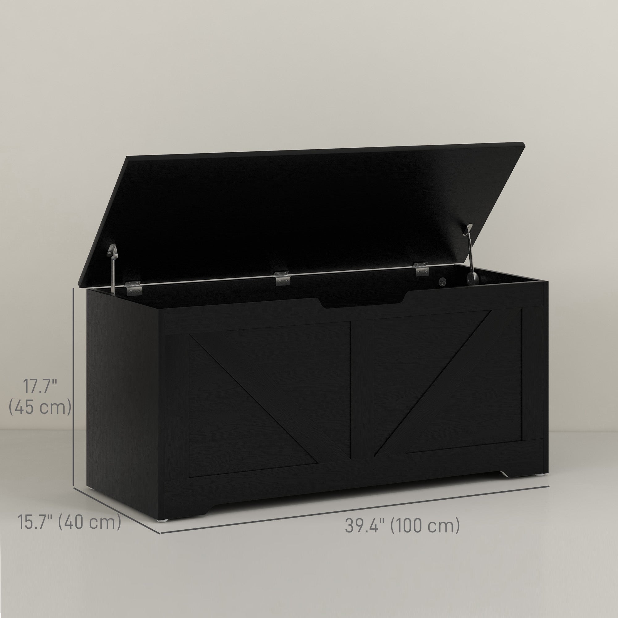 39.4 Inches Storage Chest, Storage Trunk with 2 Safety Hinges for Living Room, Black Wood Grain