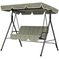 3-Seater Outdoor Porch Swing with Adjustable Canopy, Patio Swing Chair for Garden, Poolside, Backyard, Green and White