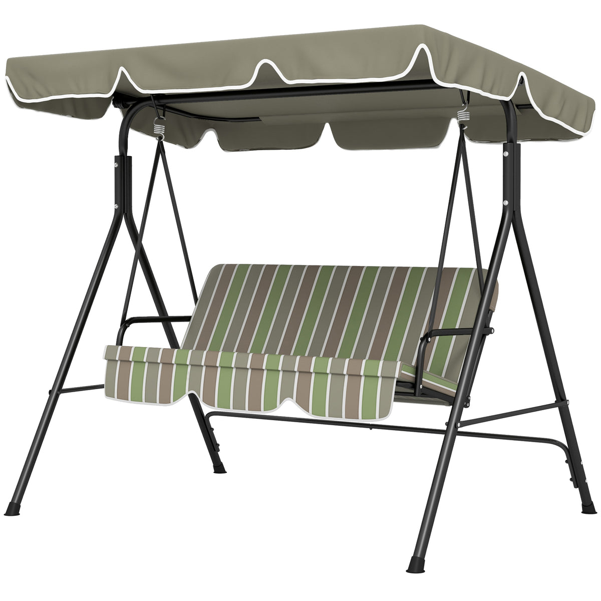 3-Seater Outdoor Porch Swing with Adjustable Canopy, Patio Swing Chair for Garden, Poolside, Backyard, Green and White