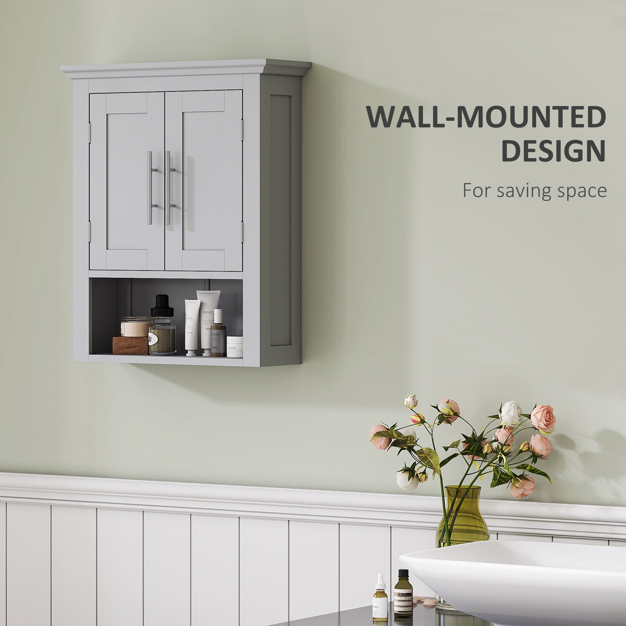 Bathroom Wall Cabinet, Medicine Cabinet, Toilet Storage Cabinet with Shelf for Living Room and Entryway, White