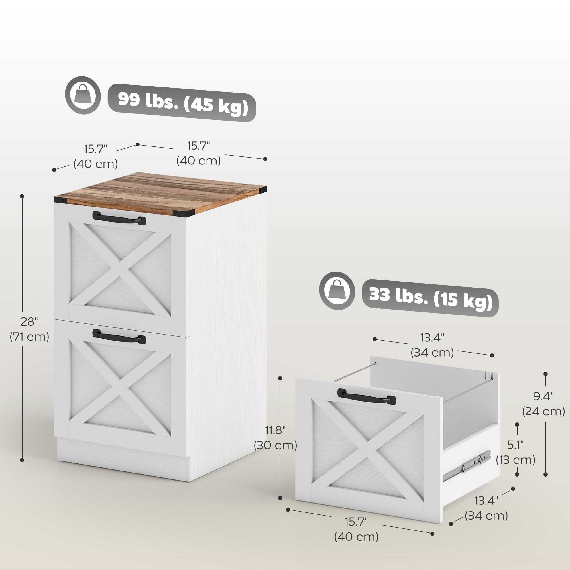 3 Drawer File Cabinet with Silent Slides, Vertical Farmhouse Filing Cabinet Fits Letter/A4 Size Home Office, White