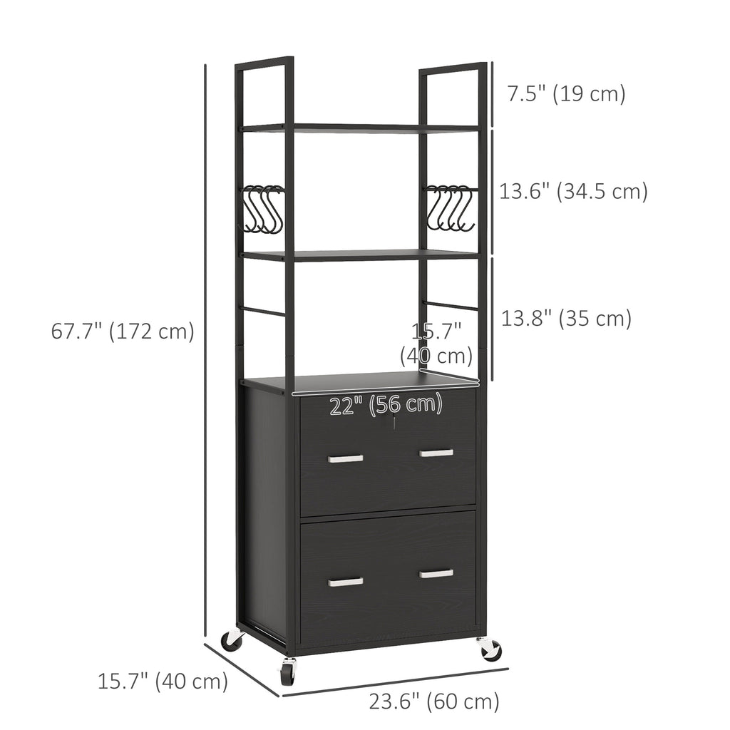 Mobile Filing Cabinet 2 Drawer File Cabinet with Key Adjustable Hanging Bar for Letter A4 and Legal Size Black
