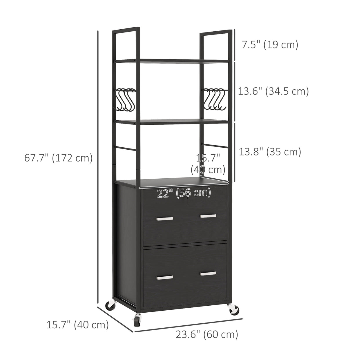 Mobile Filing Cabinet 2 Drawer File Cabinet with Key Adjustable Hanging Bar for Letter A4 and Legal Size Black