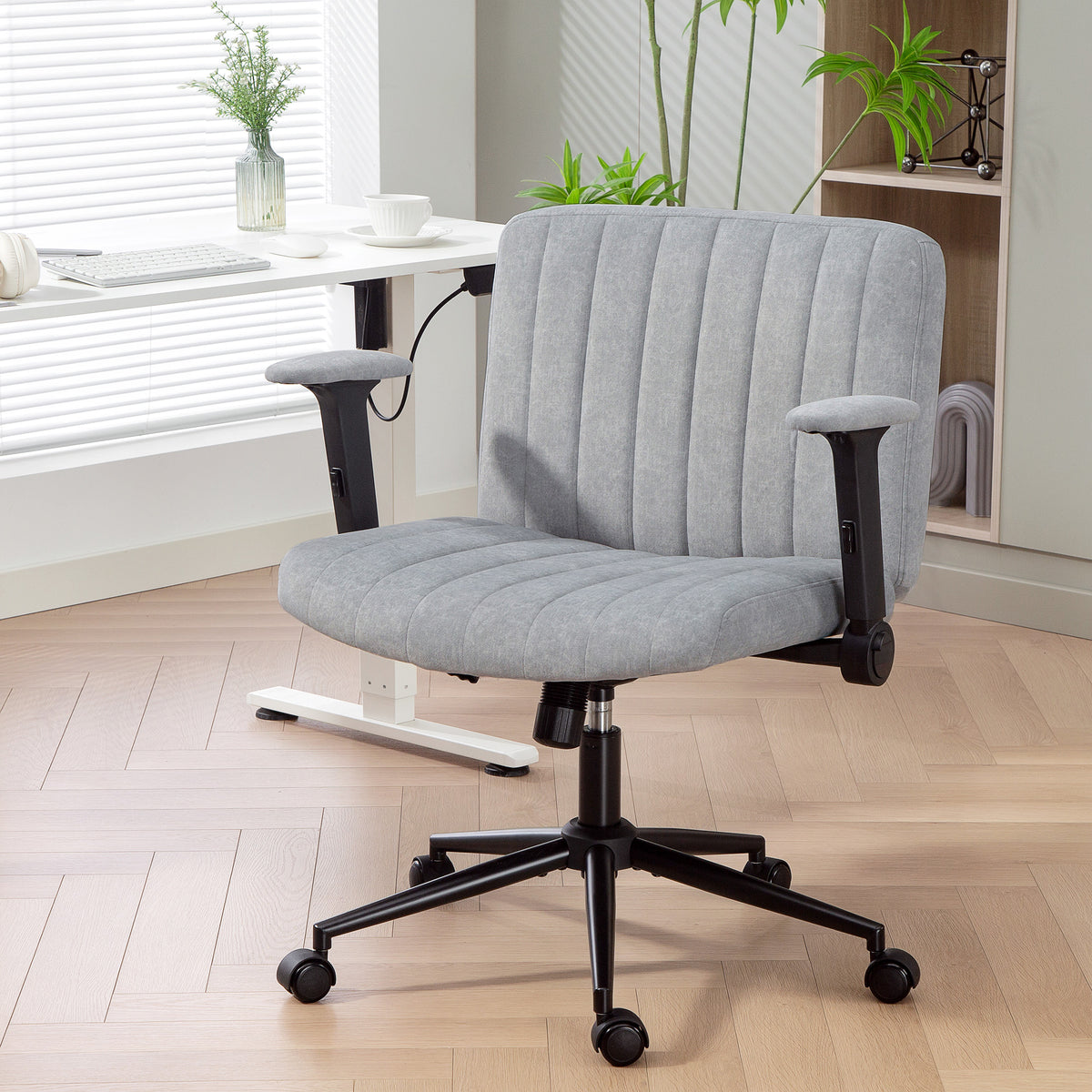 Criss Cross Chair with Flip-up Armrests, Wheels, Wide Office Chair with Adjustable Height, Tilting, Grey