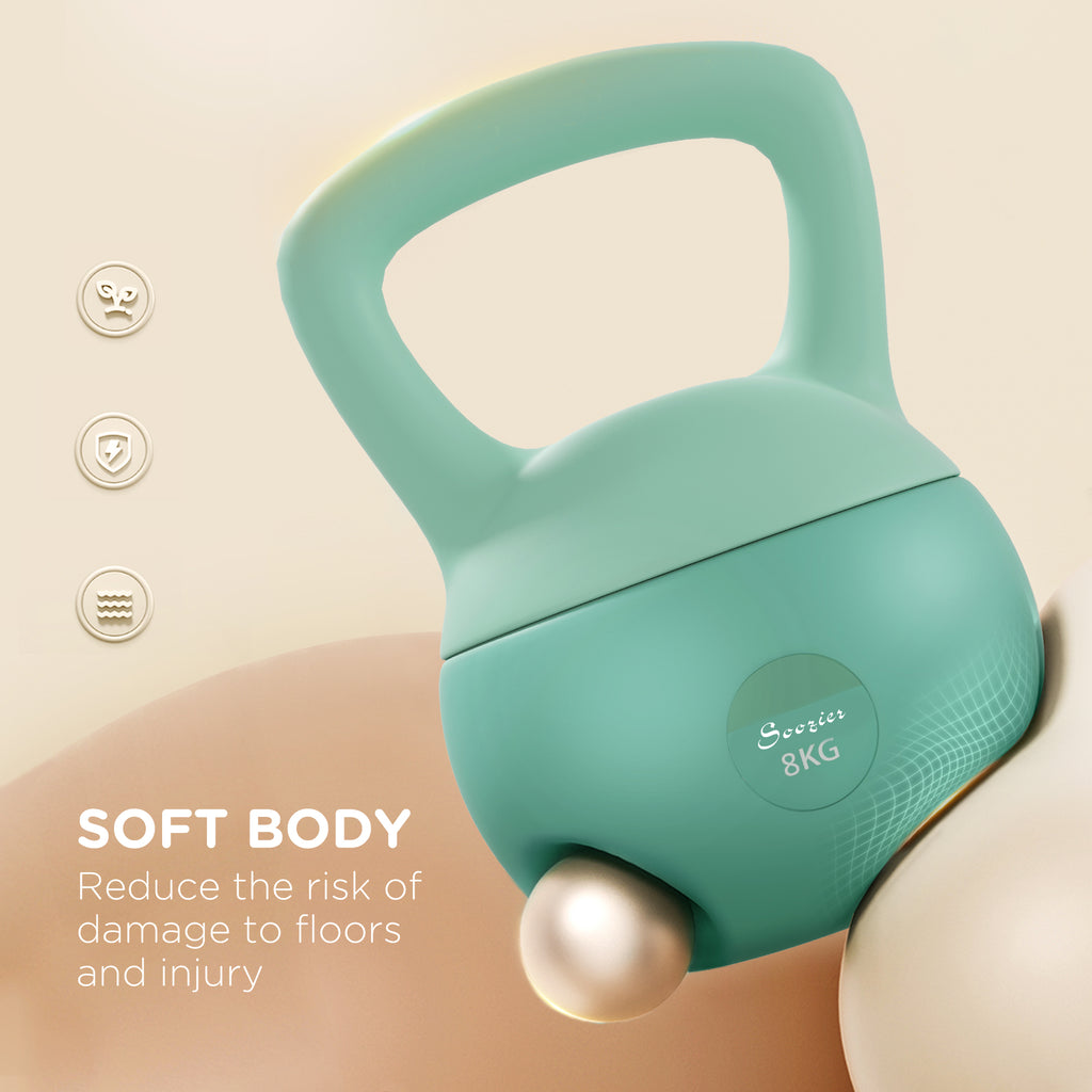 Soozier 13 رطل دمبل كيتل بيل ناعم، وزن مملوء بالرمل مع مقبض، وزن كيتل بيل للتمرين لكامل الجسم، أخضر