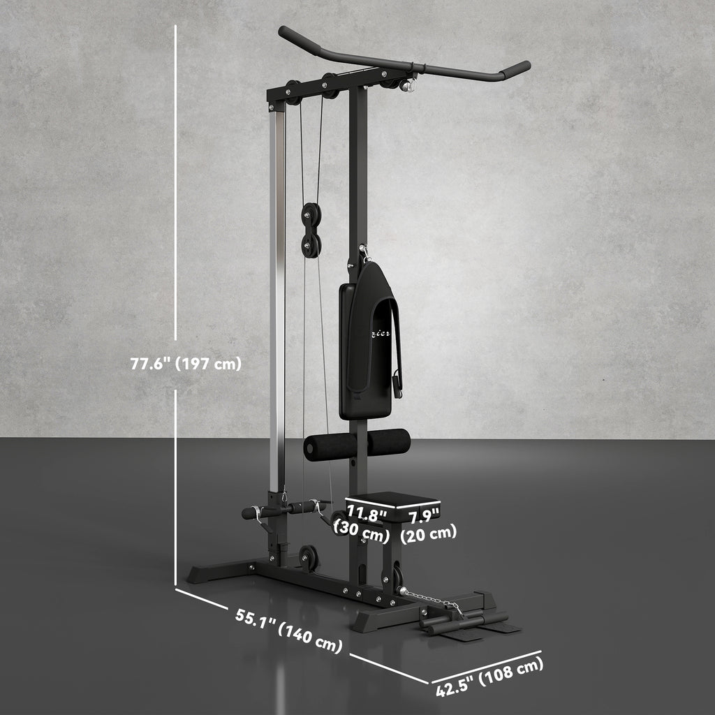 Soozier Lat Pull Down Machine, High / Low Pulley Machine with Adjustable Seat and Flip-Up Footplate, Red