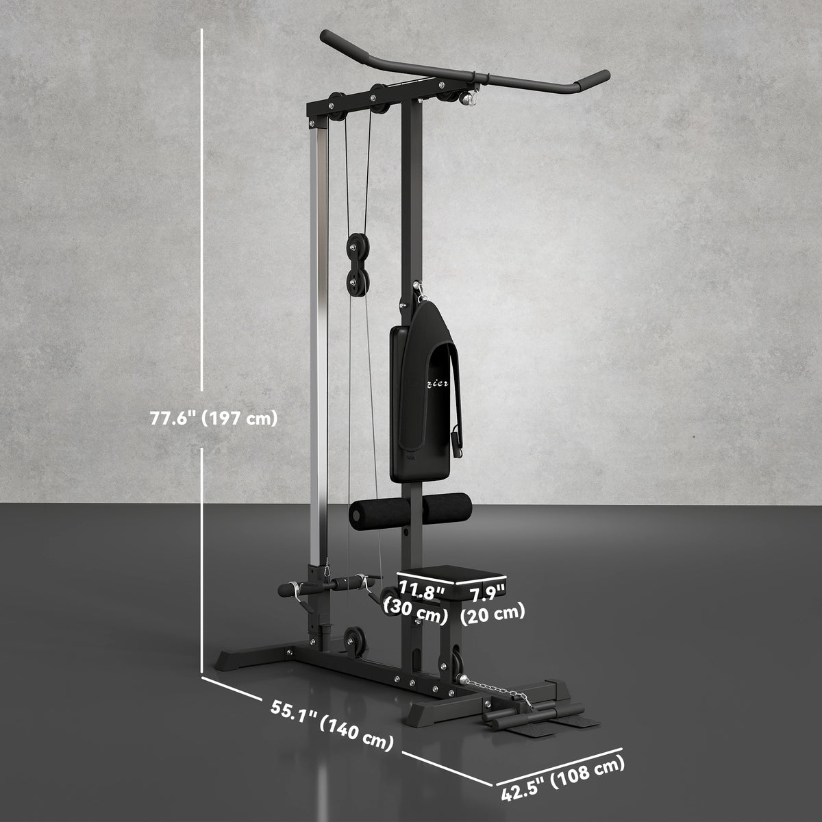 Soozier Lat Pull Down Machine, High / Low Pulley Machine with Adjustable Seat and Flip-Up Footplate, Red