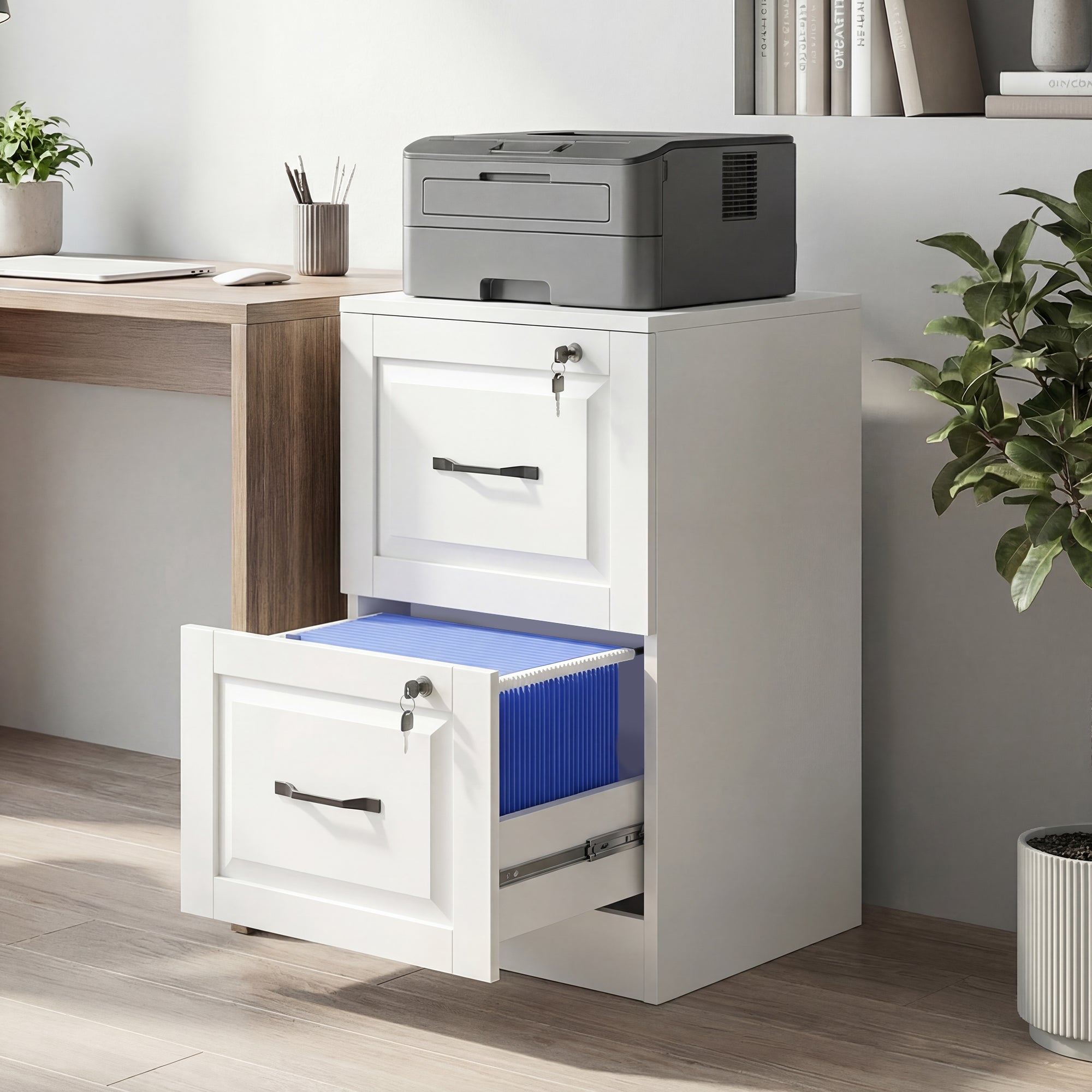 3 Drawer File Cabinet with Lock, Vertical Filing Cabinet with Adjustable Hanging Bars for A4 and Letter Size, Black