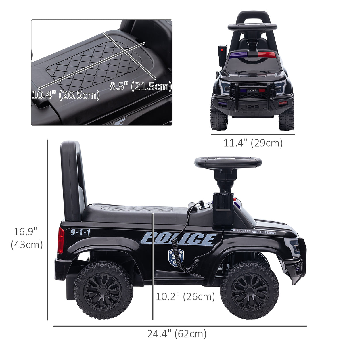 Aosom Kids Ride On Sliding Car with Hidden Under Seat Storage, Foot-to-Floor Design, Black