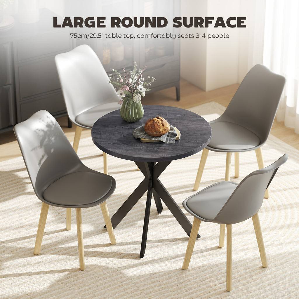 29" Dining Table, Contemporary Round Kitchen Table with Steel Legs, Brown