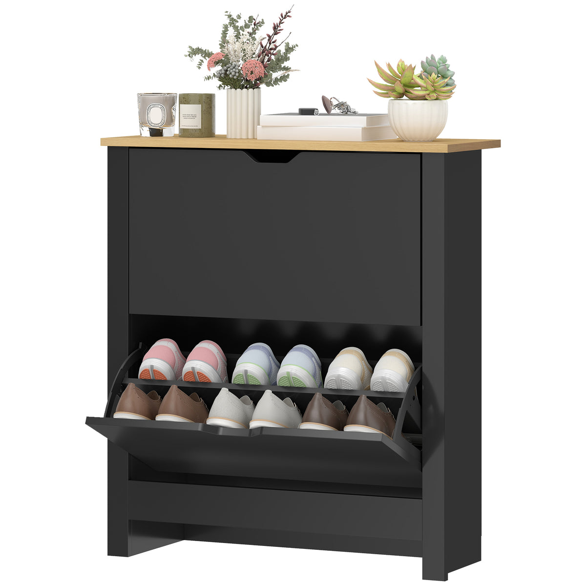 Shoe Storage Cabinet with 2 Flip Drawers and Adjustable Shelves for 6-12 Pairs of Shoes, White