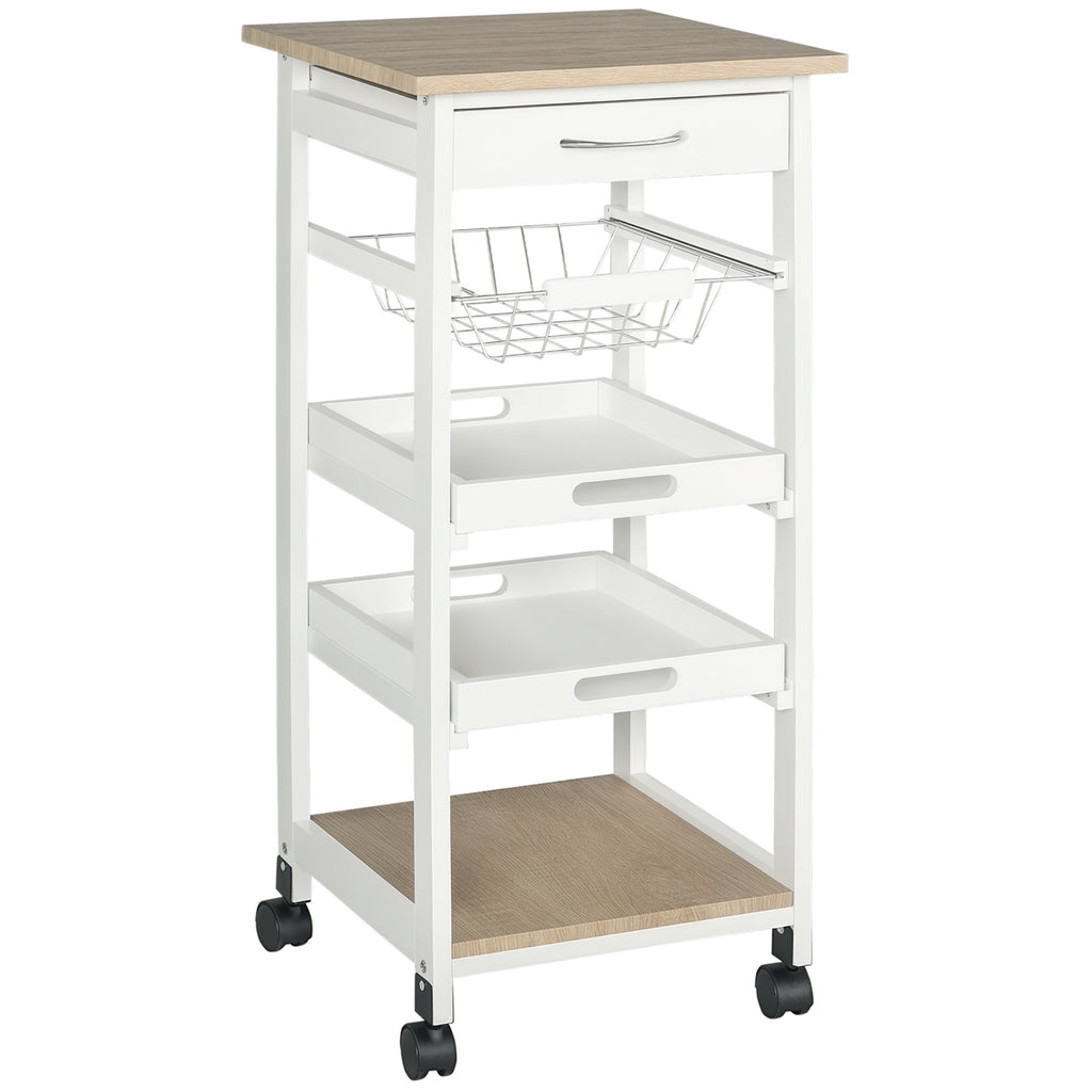 Rolling Kitchen Island Cart, Mobile Utility Storage Cart with Drawer, Wire Storage Basket, Removable Tray, Grey