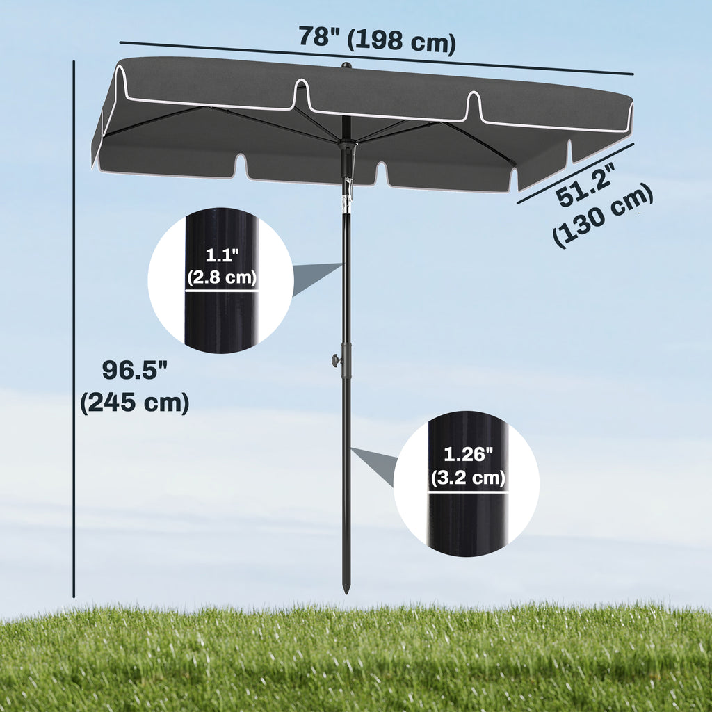 6.5x4ft Rectangle Patio Umbrella Aluminum Tilt Adjustable Garden Parasol Sun Shade Outdoor Canopy Green