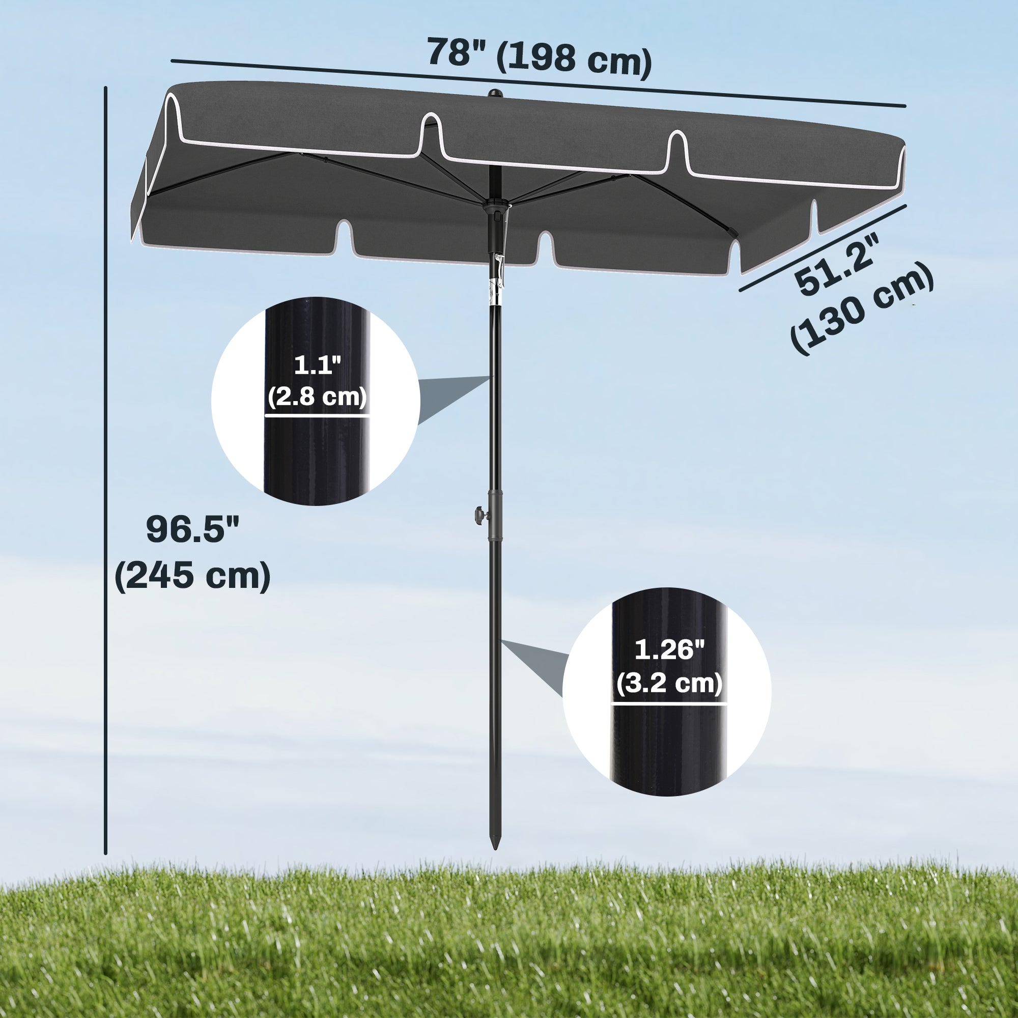 6.5x4ft Rectangle Patio Umbrella Aluminum Tilt Adjustable Garden Parasol Sun Shade Outdoor Canopy Green