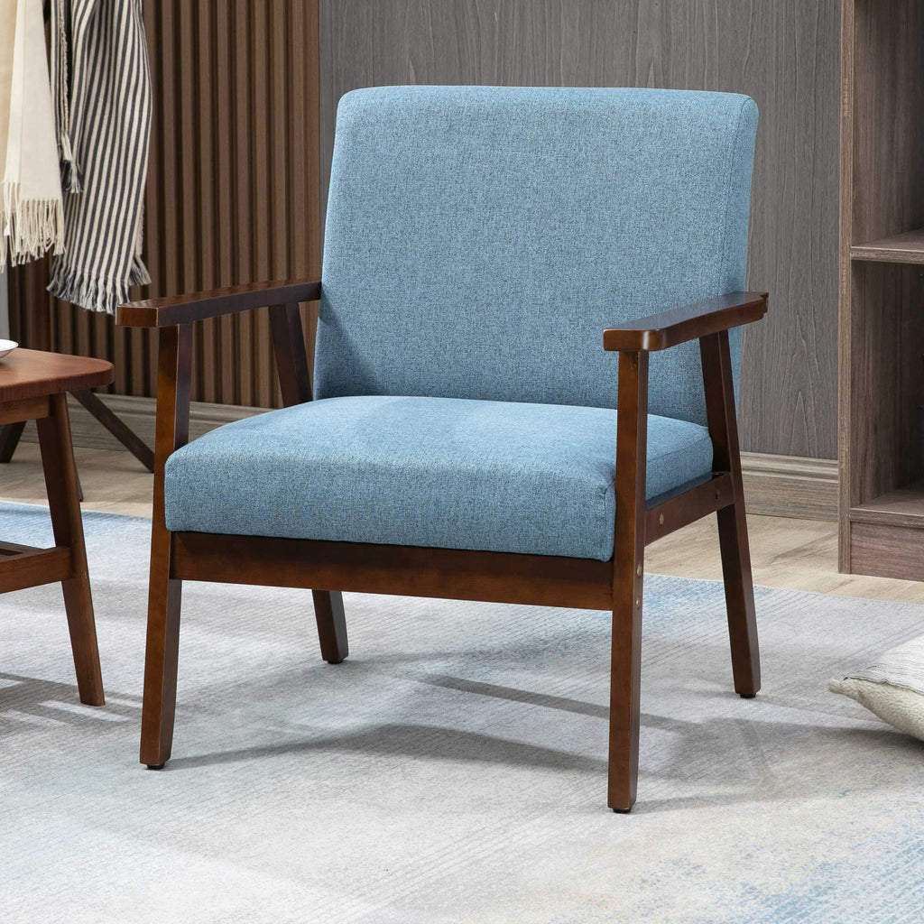 Accent Chairs with Cushioned Seat, Upholstered Linen-Feel Armchair with Adjustable Feet for Bedroom, Living Room, Blue