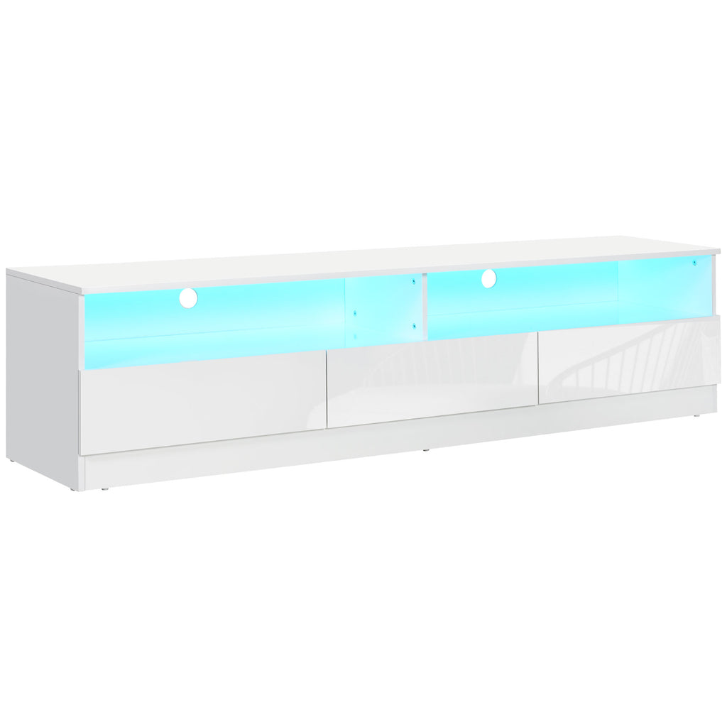 LED ብርሃን ዘለዎ ቲቪ ስታንድ ክሳብ 75" ቲቪ ዝድግፍ፣ ዘመናዊ ቲቪ ካቢኔት ምስ መደርደሪ መሳልብ ንእንዳ መዕበዪ፣ ልዑል ግላይ ጻዕዳ