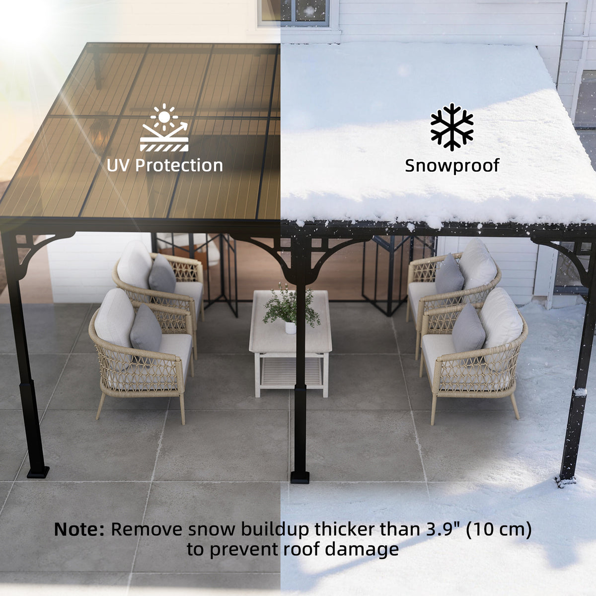 13' x 10' Lean to Gazebo, Hardtop Wall Mounted Outdoor Pergola with Polycarbonate Roof and Metal-Aluminium Frame
