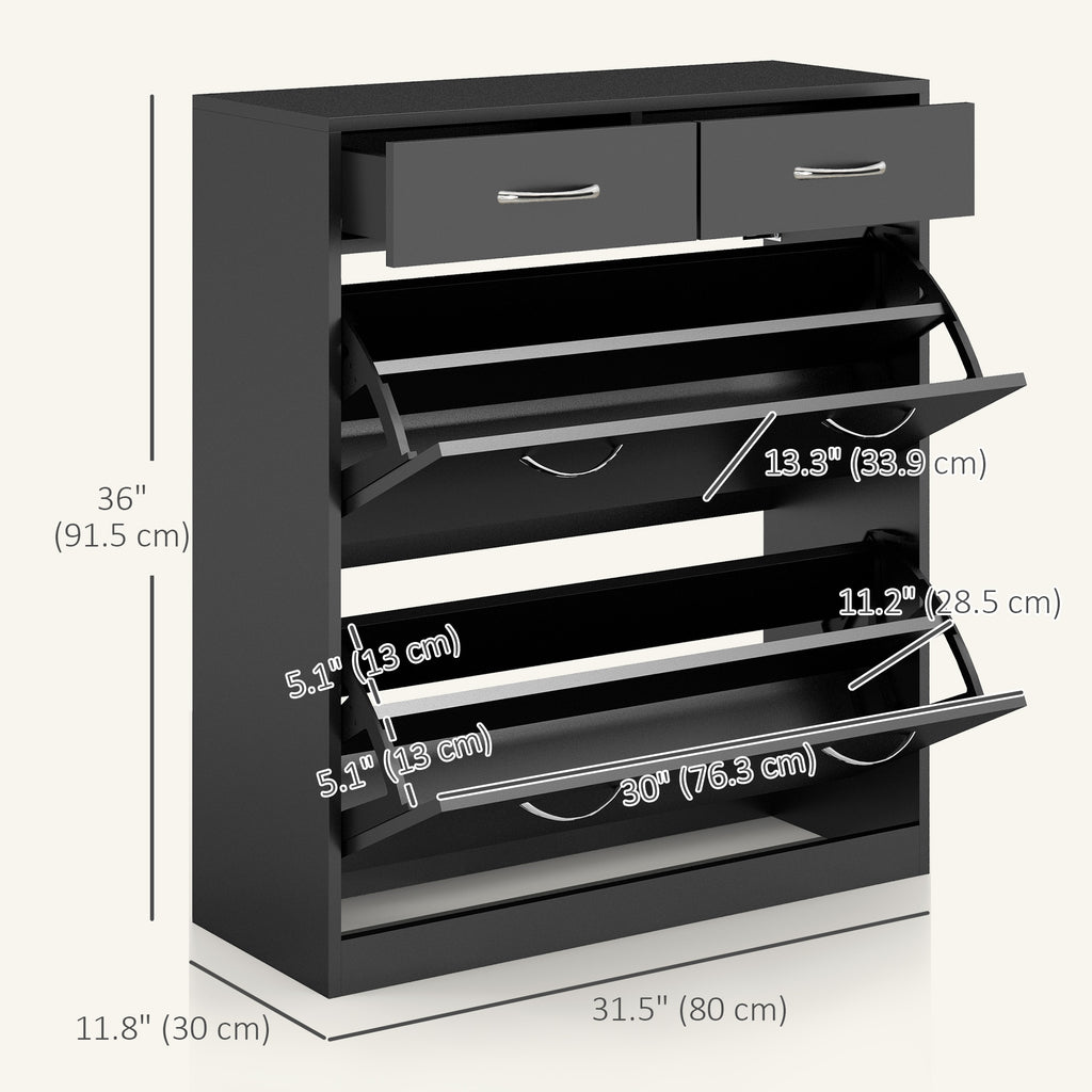 Narrow Shoe Storage with 2 Flip Drawers and Adjustable Shelves Shoe Cabinet Organizer for 12 Pairs of Shoes, White