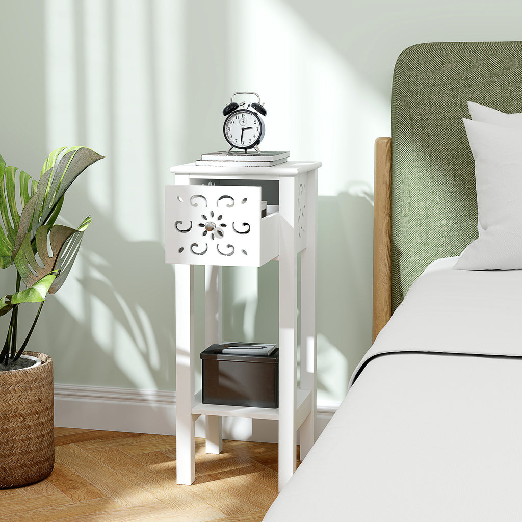 Nightstand Set of 2 with Drawer and Open Storage Shelf White