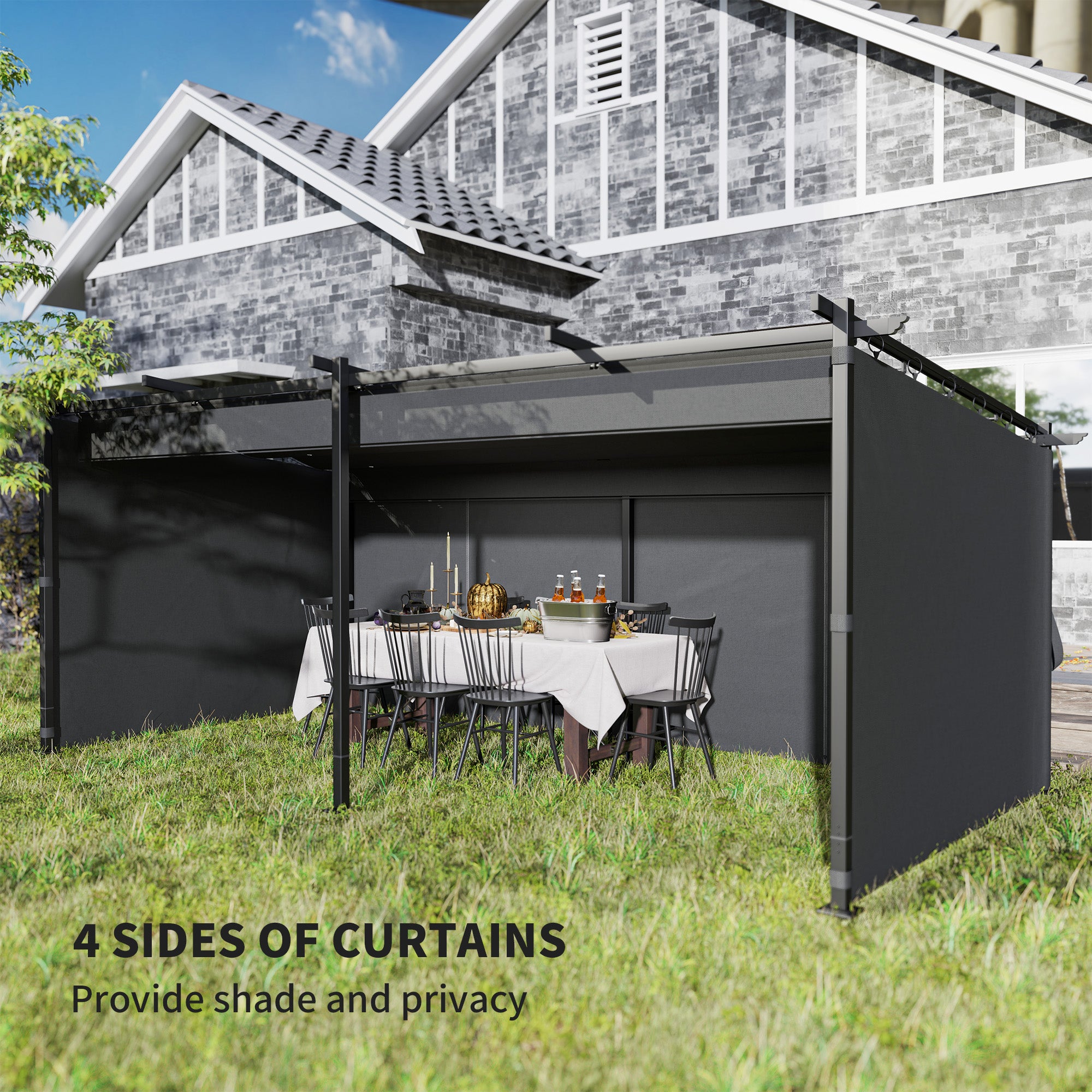 10' x 20' Metal Retractable Pergola Canopy with Sidewalls, Outdoor Gazebo UPF30+ Sun Shade Shelter for Garden, Deck