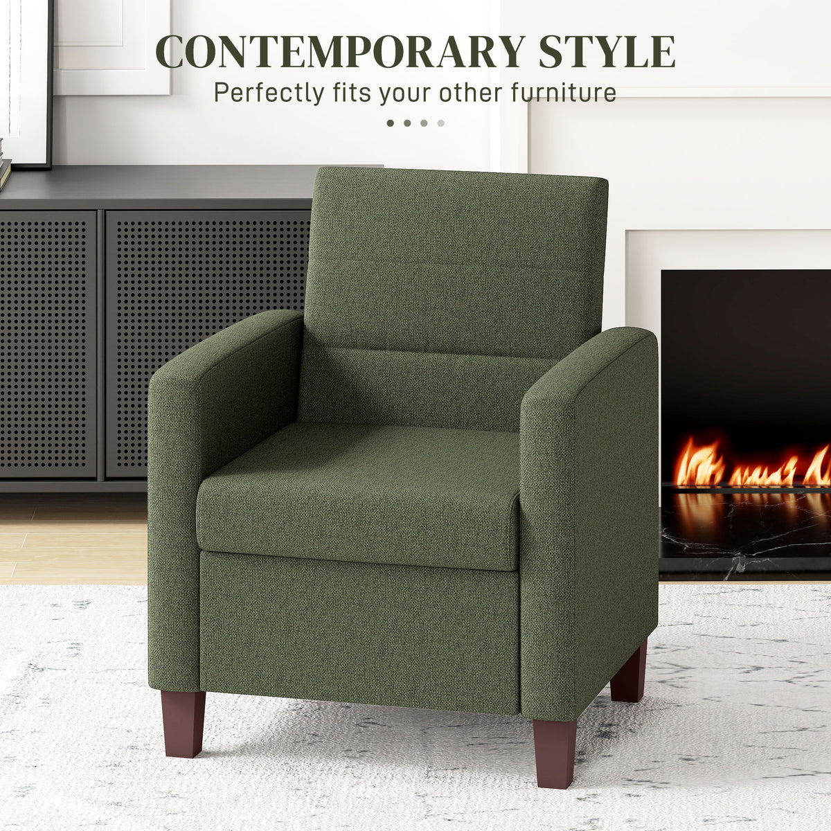 Fabric Accent Chair, Modern Armchair with Seat Cushion and Non-Slip Pads for Living Room, Bedroom, Dark Green