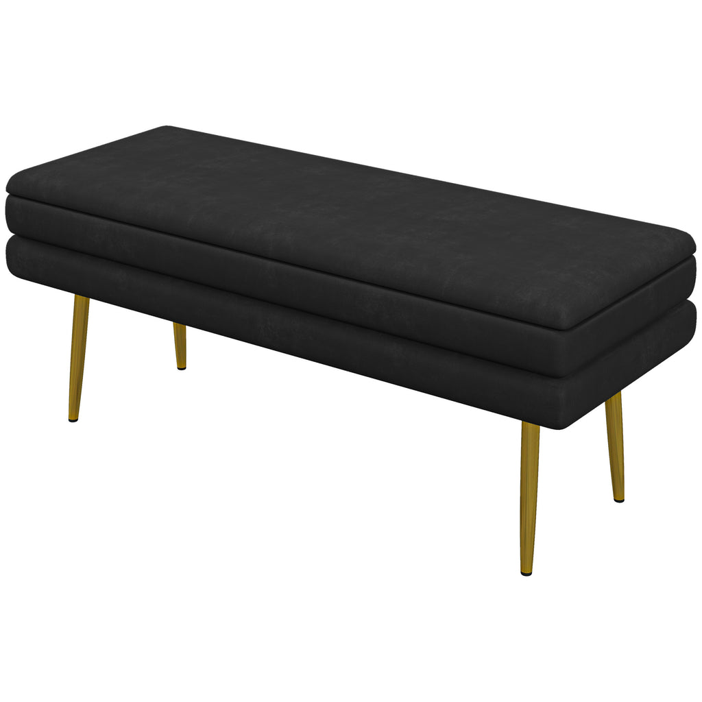 39" Storage Ottoman, Velvet End of Bed Bench with Steel Legs, Foot Stool with Storage for Bedroom, Living Room