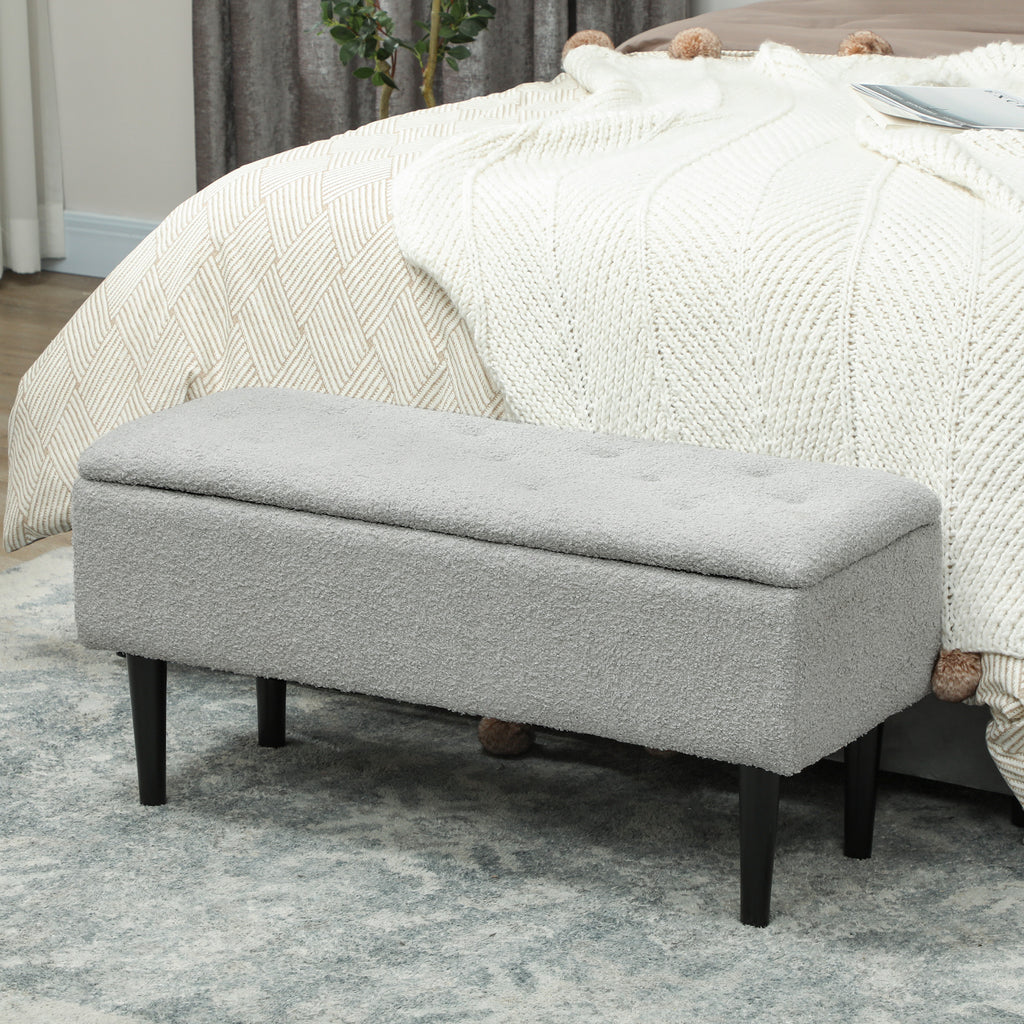 Modern Storage Bench, Ottoman with Storage and Lamb's Wool Upholstery for Living Room, Bedroom, Grey