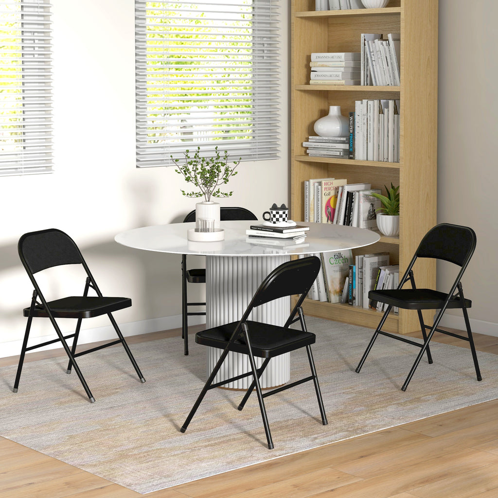 Set of 6 Metal Foldable Chairs, Faux Linen Padded Folding Chairs with Cushion Seat and Open Back for Indoor, Black