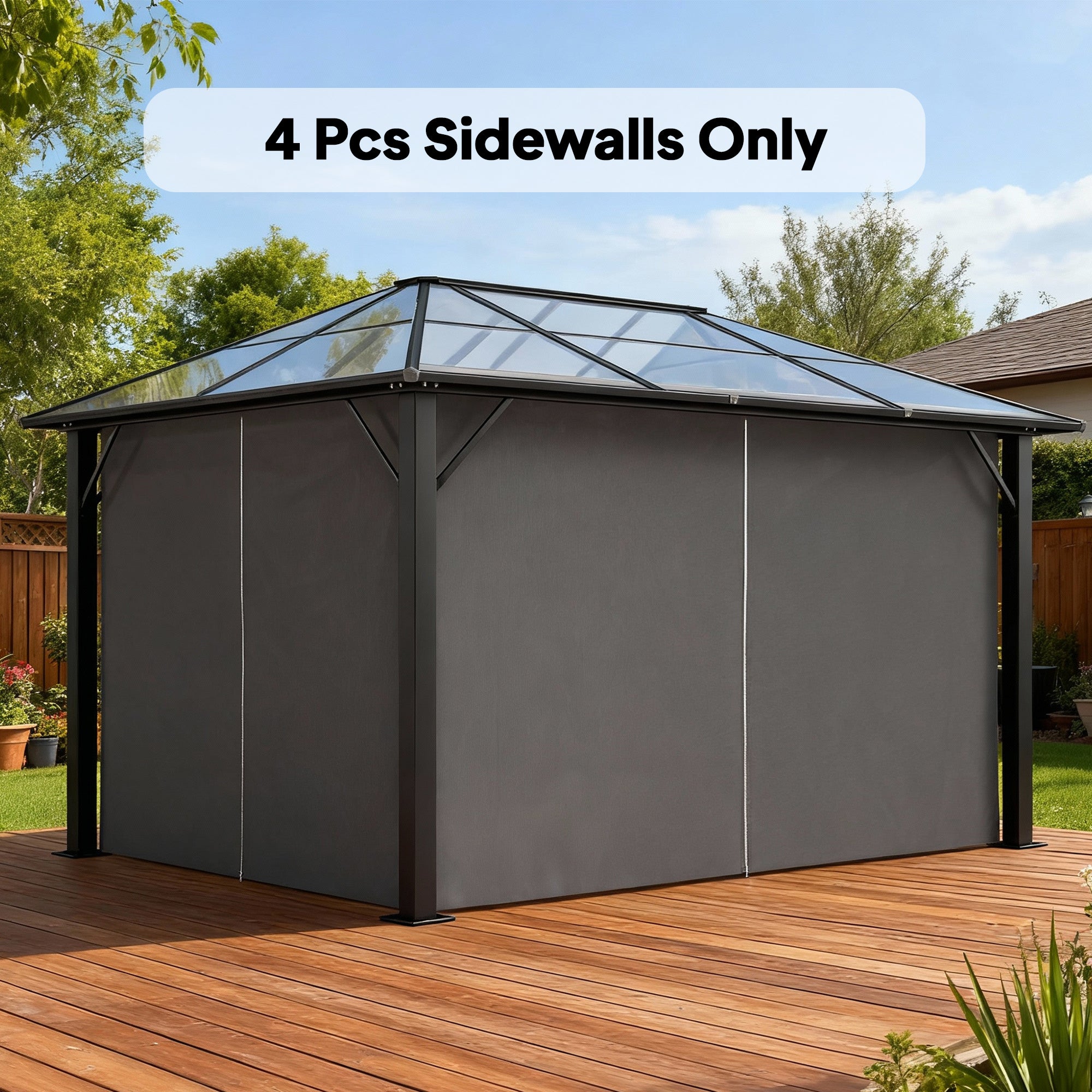 Gazebo Curtains, 10' x 12' Universal Replacement Privacy Curtain, 4-Panels Sidewall with Hooks/C-Rings, Brown