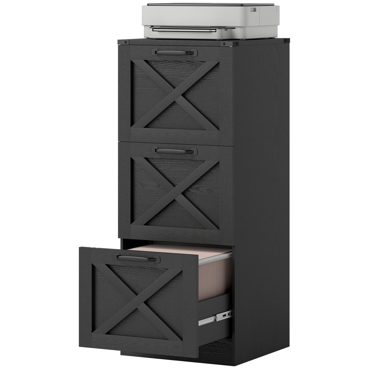 3 Drawer File Cabinet with Silent Slides, Vertical Farmhouse Filing Cabinet Fits Letter/A4 Size Home Office, White
