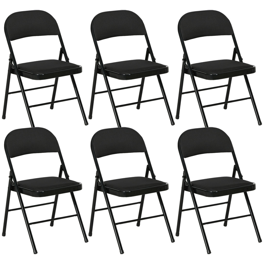 Set of 6 Metal Foldable Chairs, Faux Linen Padded Folding Chairs with Cushion Seat and Open Back for Indoor, Black