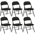 Set of 6 Metal Foldable Chairs, Faux Linen Padded Folding Chairs with Cushion Seat and Open Back for Indoor, Black