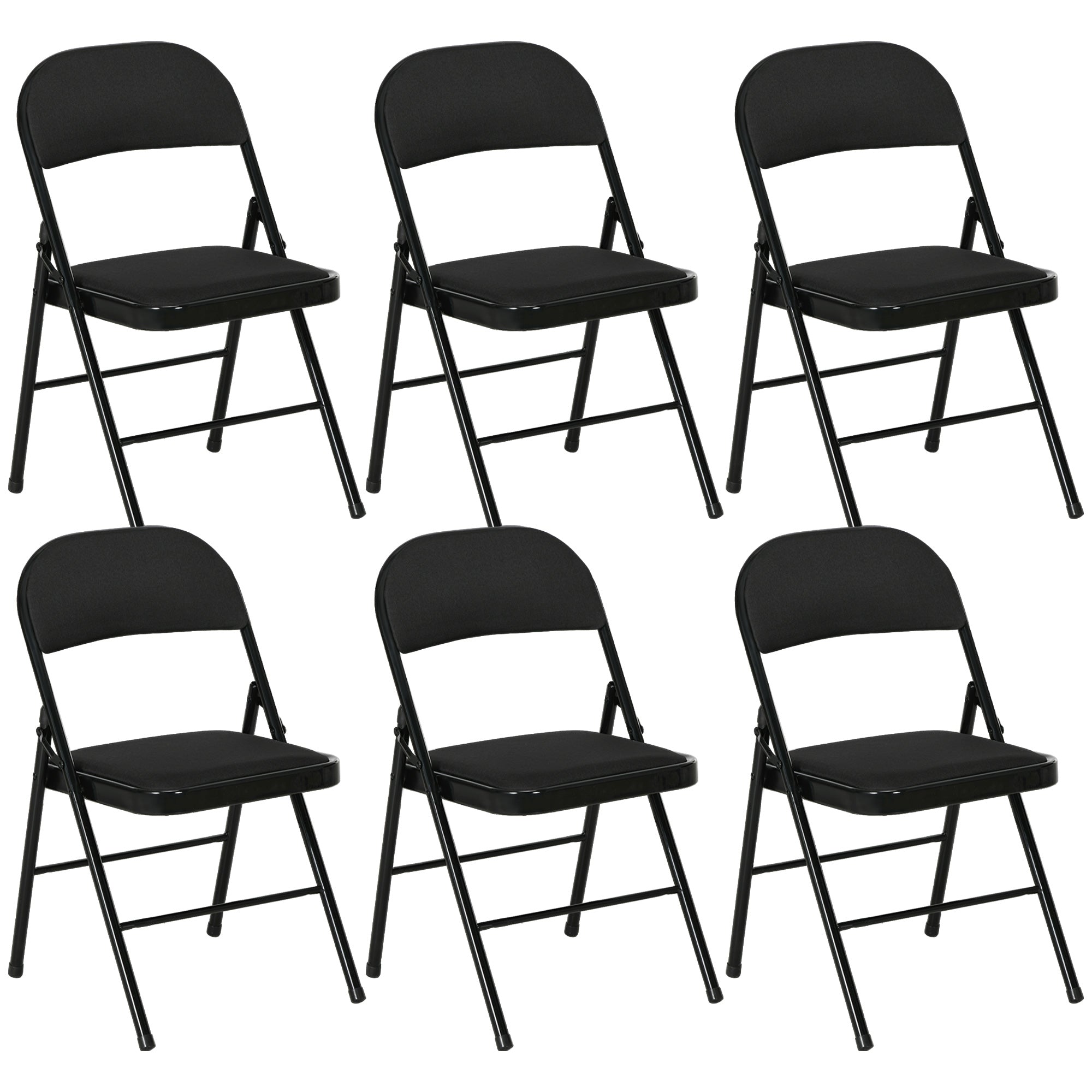 Set of 6 Metal Foldable Chairs, Faux Linen Padded Folding Chairs with Cushion Seat and Open Back for Indoor, Black