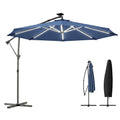 10 ft Offset Patio Umbrella with Solar Light, Garden Hanging Parasol with 360° Rotation, Tilt, Cover, Navy Blue