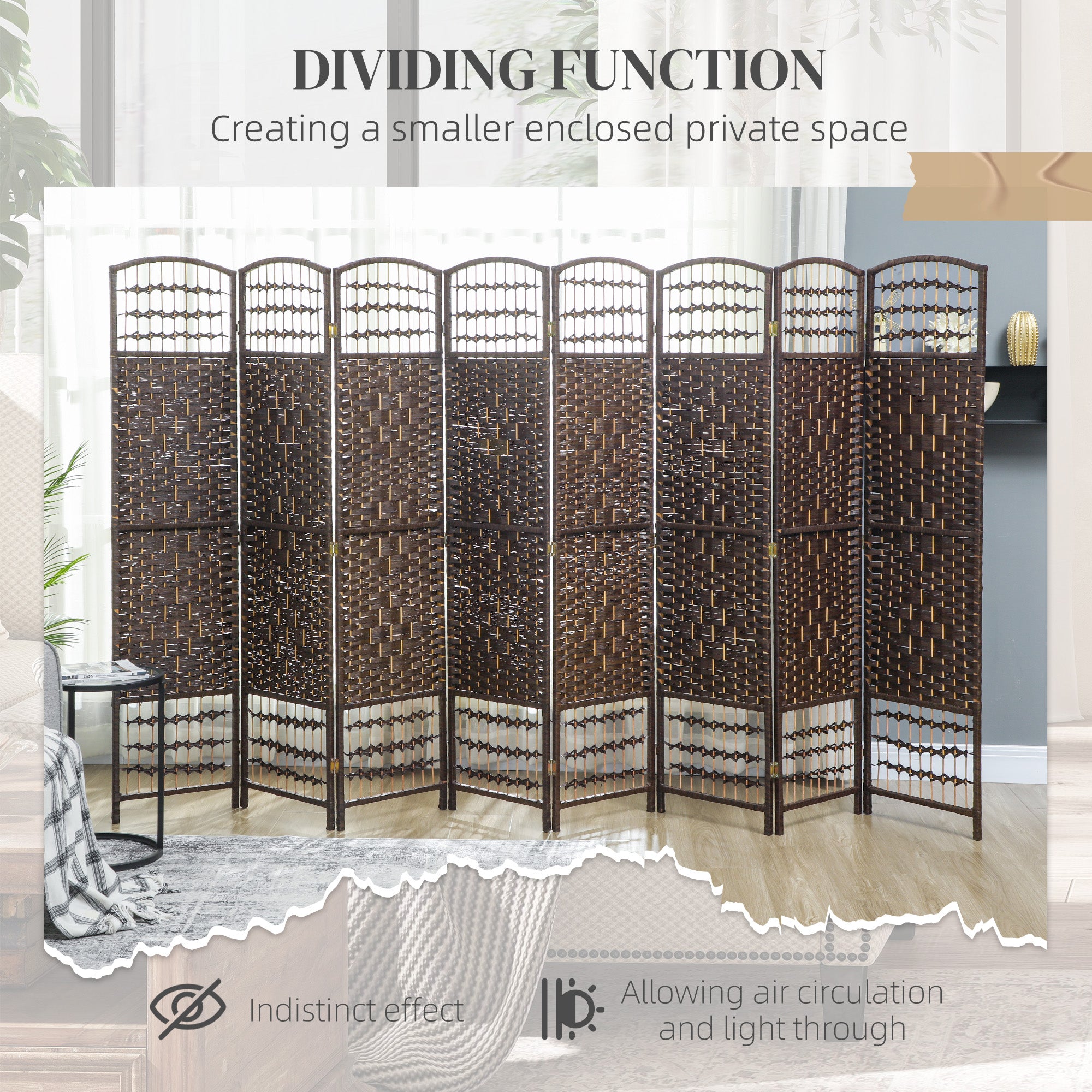 4 Panel Folding Room Divider, Portable Privacy Screen, Wave Fiber Room Partition for Home Office, White