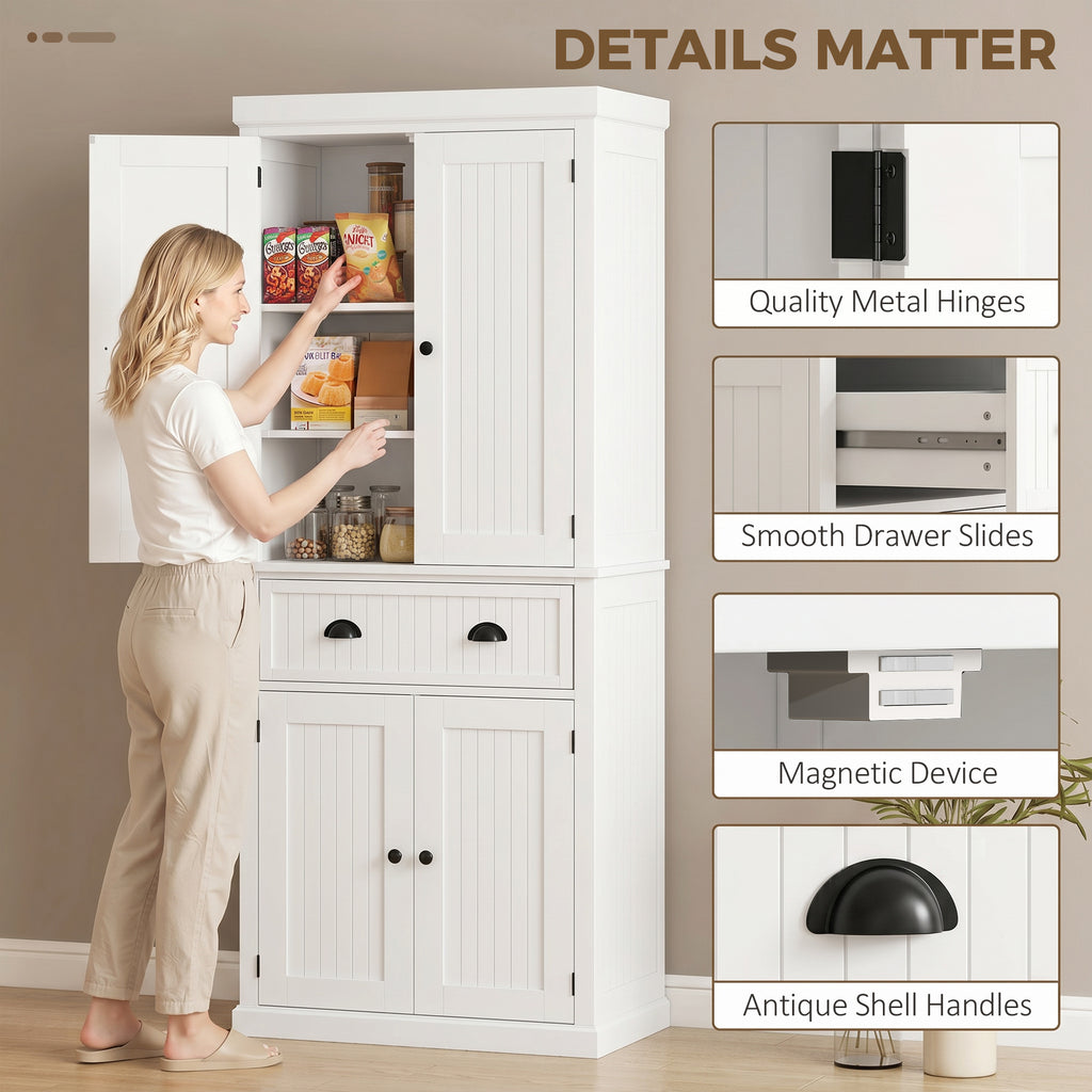 72" Kitchen Pantry, Freestanding Storage Cabinet with Drawer, Doors, Black